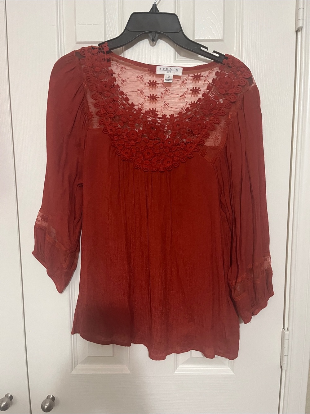 Staccato Women's Rust Red Lace Yoke Blouse